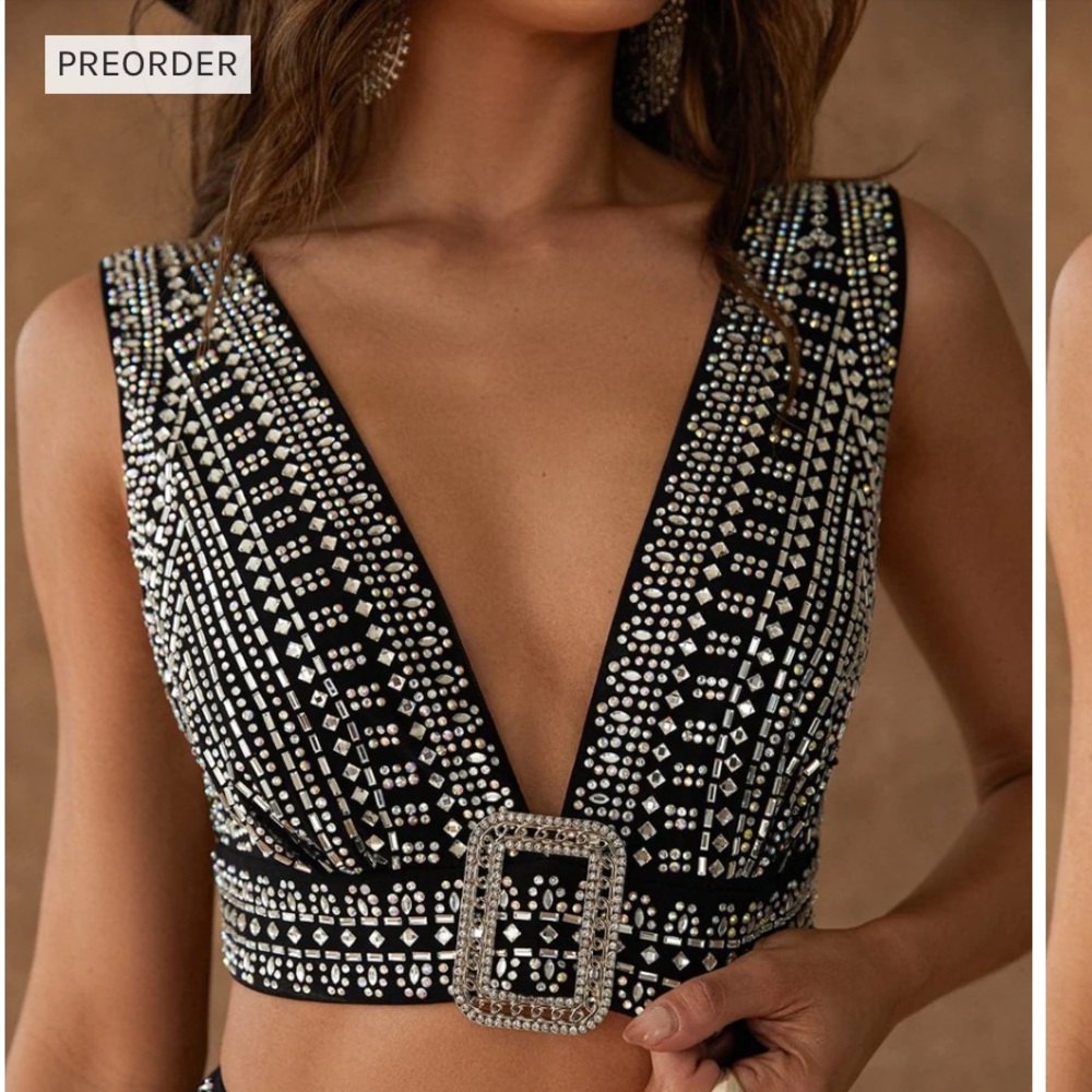 12th tribe VIOLET BLACK RHINESTONE CROP TOP